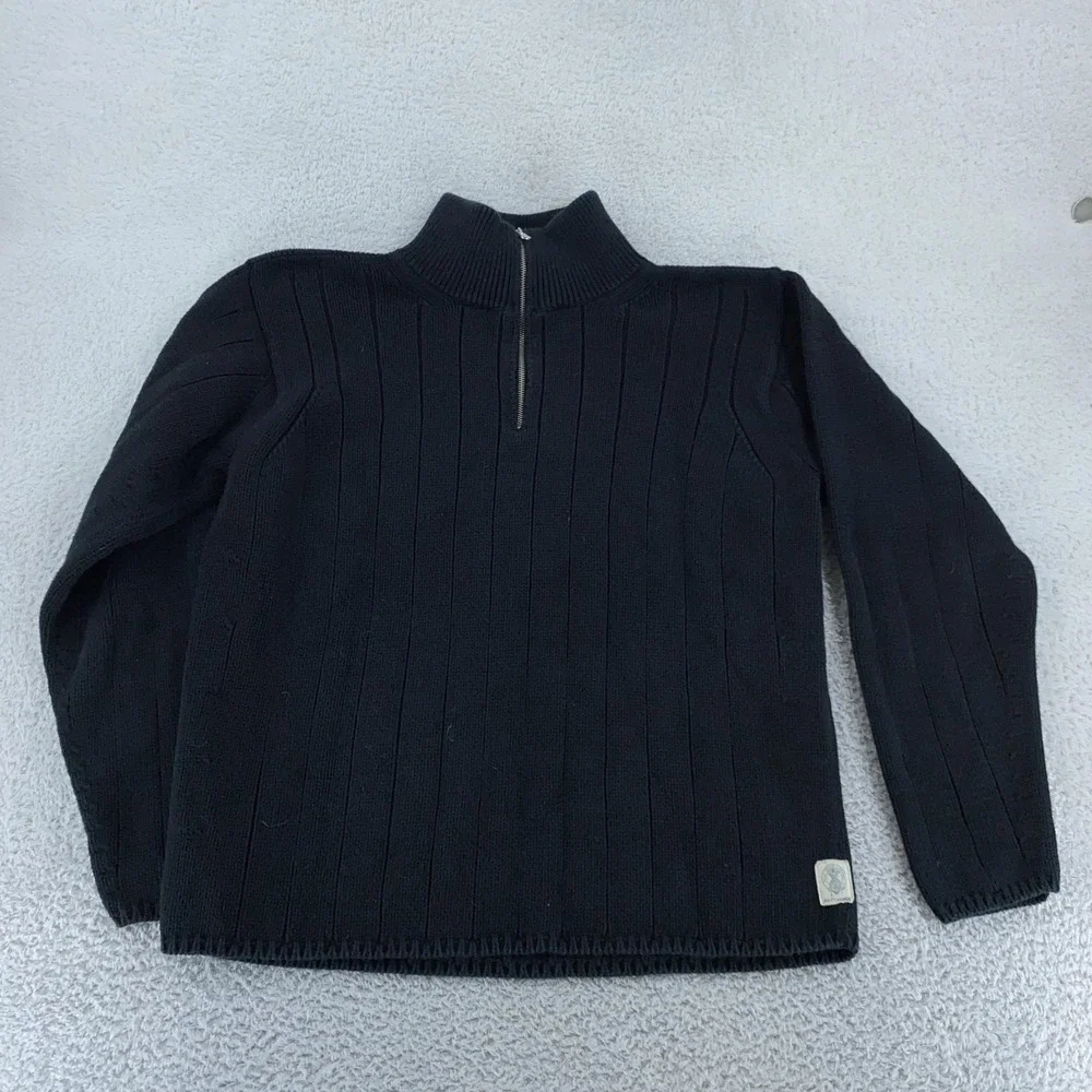 Polo Jeans Co Ralph Lauren Sweater Mens XL Black Half Zip Pullover Cotton Ribbed